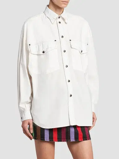 Versace Women's La Vacanza Cotton Poplin Utility Shirt - White | Thumbnail 4 Versace Women's La Vacanza Cotton Poplin Utility Shirt - White | Thumbnail 4