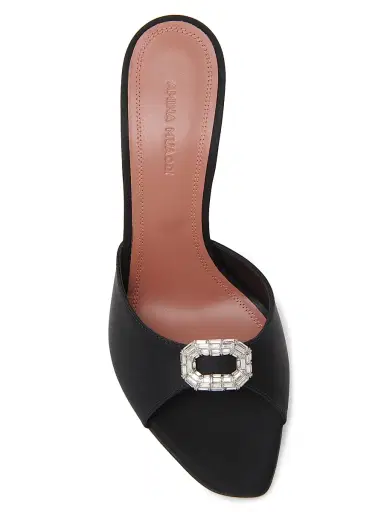 Amina Muaddi Women's Mini Camelia 105MM Crystal-Embellished Silk Mules - Black Satin White Crystal | Thumbnail 4 Amina Muaddi Women's Mini Camelia 105MM Crystal-Embellished Silk Mules - Black Satin White Crystal | Thumbnail 4