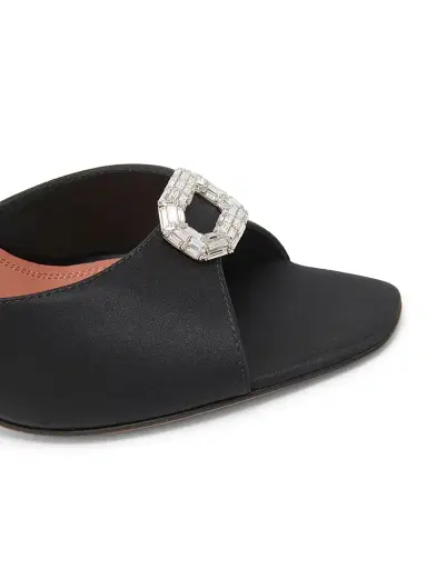 Amina Muaddi Women's Mini Camelia 105MM Crystal-Embellished Silk Mules - Black Satin White Crystal | Thumbnail 5 Amina Muaddi Women's Mini Camelia 105MM Crystal-Embellished Silk Mules - Black Satin White Crystal | Thumbnail 5
