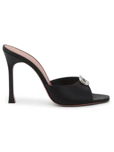 Amina Muaddi Women's Mini Camelia 105MM Crystal-Embellished Silk Mules - Black Satin White Crystal | Thumbnail 1 Amina Muaddi Women's Mini Camelia 105MM Crystal-Embellished Silk Mules - Black Satin White Crystal | Thumbnail 1