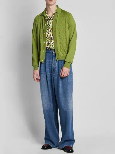 Marni Men's Relaxed-Fit Pointelle-Knit Cardigan - Kiwi | Thumbnail 2 Marni Men's Relaxed-Fit Pointelle-Knit Cardigan - Kiwi | Thumbnail 2