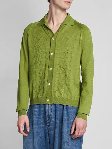 Marni Men's Relaxed-Fit Pointelle-Knit Cardigan - Kiwi | Thumbnail 4 Marni Men's Relaxed-Fit Pointelle-Knit Cardigan - Kiwi | Thumbnail 4