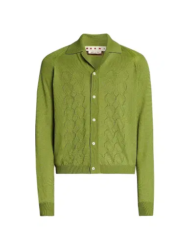Marni Men's Relaxed-Fit Pointelle-Knit Cardigan - Kiwi | Thumbnail 1 Marni Men's Relaxed-Fit Pointelle-Knit Cardigan - Kiwi | Thumbnail 1