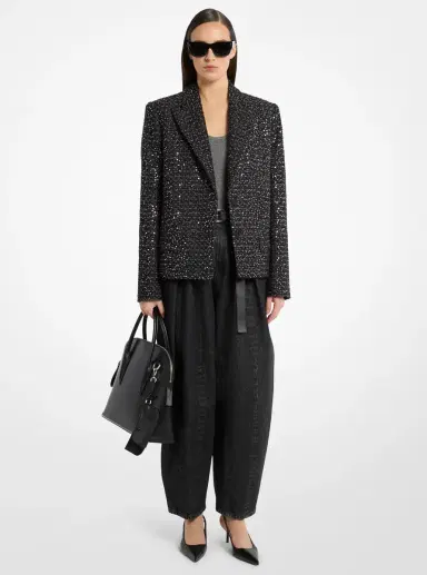 Michael Kors Collection Sequined Denim Tweed Cropped Blazer | Thumbnail 2 Michael Kors Collection Sequined Denim Tweed Cropped Blazer | Thumbnail 2