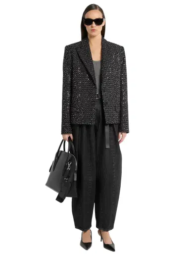 Michael Kors Collection Sequined Denim Tweed Cropped Blazer | Thumbnail 1 Michael Kors Collection Sequined Denim Tweed Cropped Blazer | Thumbnail 1