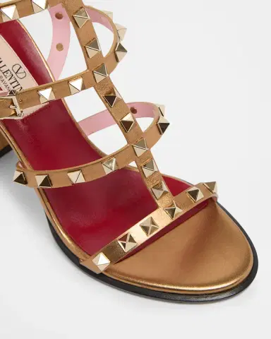 Valentino Garavani 90mm Rockstud Metallic Leather Block-Heel Sandals | Thumbnail 3 Valentino Garavani 90mm Rockstud Metallic Leather Block-Heel Sandals | Thumbnail 3