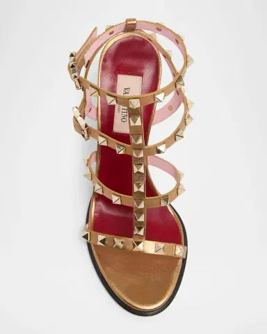 Valentino Garavani 90mm Rockstud Metallic Leather Block-Heel Sandals | Thumbnail 4 Valentino Garavani 90mm Rockstud Metallic Leather Block-Heel Sandals | Thumbnail 4