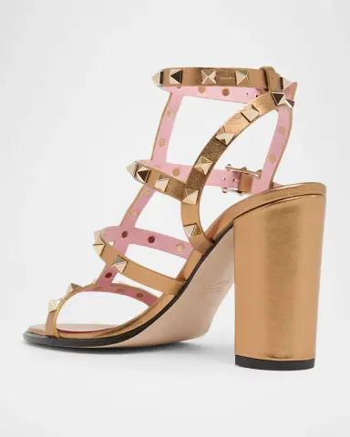 Valentino Garavani 90mm Rockstud Metallic Leather Block-Heel Sandals | Thumbnail 5 Valentino Garavani 90mm Rockstud Metallic Leather Block-Heel Sandals | Thumbnail 5