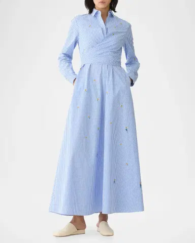 Lafayette 148 New York Striped Floral-Embroidered Maxi Shirtdress | Thumbnail 2 Lafayette 148 New York Striped Floral-Embroidered Maxi Shirtdress | Thumbnail 2