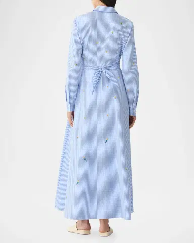 Lafayette 148 New York Striped Floral-Embroidered Maxi Shirtdress | Thumbnail 3 Lafayette 148 New York Striped Floral-Embroidered Maxi Shirtdress | Thumbnail 3
