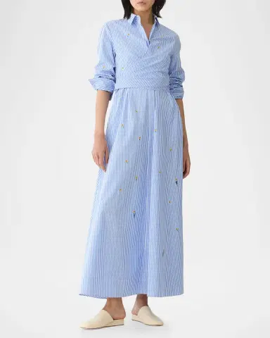 Lafayette 148 New York Striped Floral-Embroidered Maxi Shirtdress | Thumbnail 4 Lafayette 148 New York Striped Floral-Embroidered Maxi Shirtdress | Thumbnail 4
