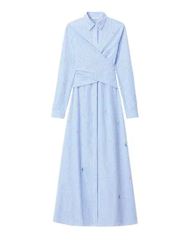 Lafayette 148 New York Striped Floral-Embroidered Maxi Shirtdress | Thumbnail 1 Lafayette 148 New York Striped Floral-Embroidered Maxi Shirtdress | Thumbnail 1