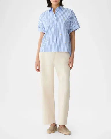 Lafayette 148 New York Striped Floral-Embroidered Cotton Shirt | Thumbnail 2 Lafayette 148 New York Striped Floral-Embroidered Cotton Shirt | Thumbnail 2