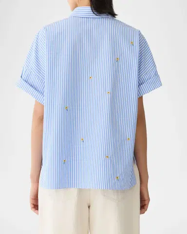 Lafayette 148 New York Striped Floral-Embroidered Cotton Shirt | Thumbnail 3 Lafayette 148 New York Striped Floral-Embroidered Cotton Shirt | Thumbnail 3