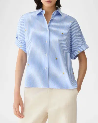Lafayette 148 New York Striped Floral-Embroidered Cotton Shirt | Thumbnail 4 Lafayette 148 New York Striped Floral-Embroidered Cotton Shirt | Thumbnail 4