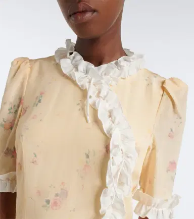 Alessandra Rich Floral ruffled silk midi dress | Thumbnail 3 Alessandra Rich Floral ruffled silk midi dress | Thumbnail 3