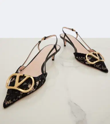 Valentino Garavani VLogo lace slingback pumps | Thumbnail 4 Valentino Garavani VLogo lace slingback pumps | Thumbnail 4