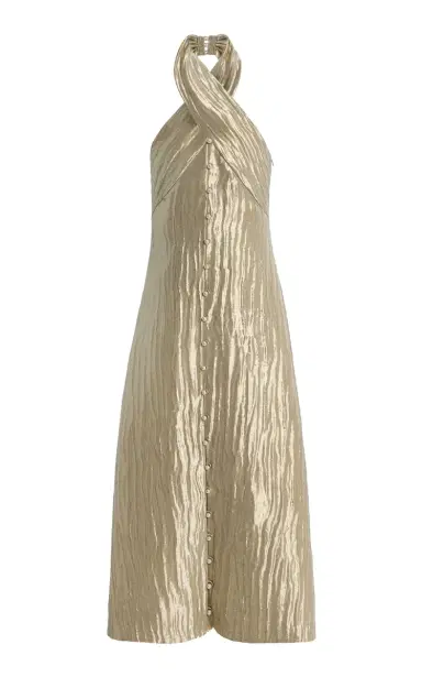 Rosie Assoulin Exclusive Twisted Lamé Maxi Halter Dress | Thumbnail 4 Rosie Assoulin Exclusive Twisted Lamé Maxi Halter Dress | Thumbnail 4