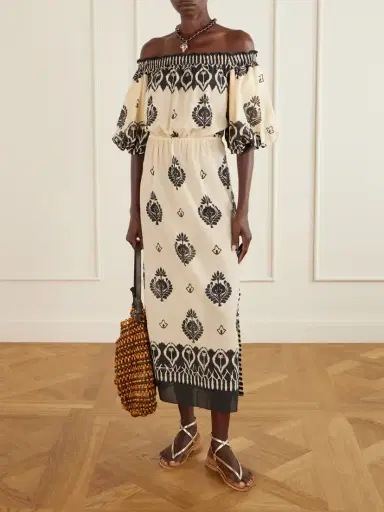 Johanna Ortiz Harbor Hues Off-the-shoulder Ruched Printed Cotton-poplin Midi Dress | Thumbnail 2 Johanna Ortiz Harbor Hues Off-the-shoulder Ruched Printed Cotton-poplin Midi Dress | Thumbnail 2