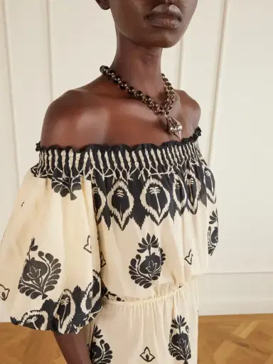Johanna Ortiz Harbor Hues Off-the-shoulder Ruched Printed Cotton-poplin Midi Dress | Thumbnail 4 Johanna Ortiz Harbor Hues Off-the-shoulder Ruched Printed Cotton-poplin Midi Dress | Thumbnail 4
