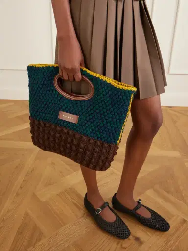 Marni Logo-appliquéd Leather-trimmed Knitted Wool Clutch | Thumbnail 2 Marni Logo-appliquéd Leather-trimmed Knitted Wool Clutch | Thumbnail 2