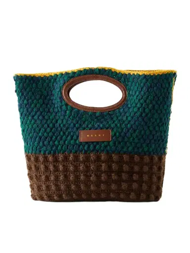 Marni Logo-appliquéd Leather-trimmed Knitted Wool Clutch | Thumbnail 1 Marni Logo-appliquéd Leather-trimmed Knitted Wool Clutch | Thumbnail 1