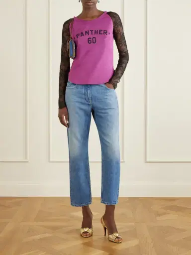 Valentino Garavani Printed Lace-trimmed Cotton T-shirt | Thumbnail 2 Valentino Garavani Printed Lace-trimmed Cotton T-shirt | Thumbnail 2