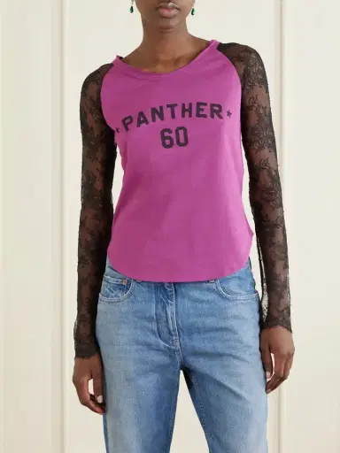 Valentino Garavani Printed Lace-trimmed Cotton T-shirt | Thumbnail 3 Valentino Garavani Printed Lace-trimmed Cotton T-shirt | Thumbnail 3