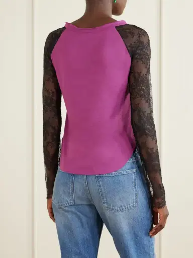 Valentino Garavani Printed Lace-trimmed Cotton T-shirt | Thumbnail 4 Valentino Garavani Printed Lace-trimmed Cotton T-shirt | Thumbnail 4
