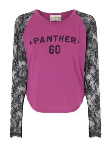 Valentino Garavani Printed Lace-trimmed Cotton T-shirt | Thumbnail 1 Valentino Garavani Printed Lace-trimmed Cotton T-shirt | Thumbnail 1