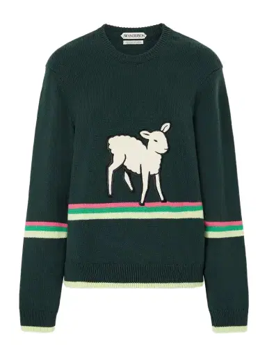 JW Anderson Sheep Embroidered Striped Cotton Sweater | Thumbnail 1 JW Anderson Sheep Embroidered Striped Cotton Sweater | Thumbnail 1