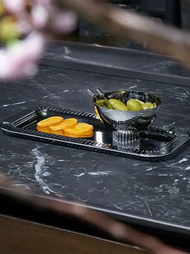 Anna New York Striations Small Rectangular Stainless Steel Serving Tray | Thumbnail 4 Anna New York Striations Small Rectangular Stainless Steel Serving Tray | Thumbnail 4