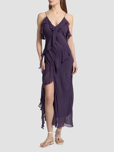 ba & sh Women's Oceane Ruffled Midi-Dress - Raisin | Thumbnail 2 ba & sh Women's Oceane Ruffled Midi-Dress - Raisin | Thumbnail 2