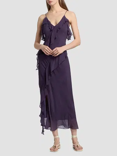 ba & sh Women's Oceane Ruffled Midi-Dress - Raisin | Thumbnail 3 ba & sh Women's Oceane Ruffled Midi-Dress - Raisin | Thumbnail 3