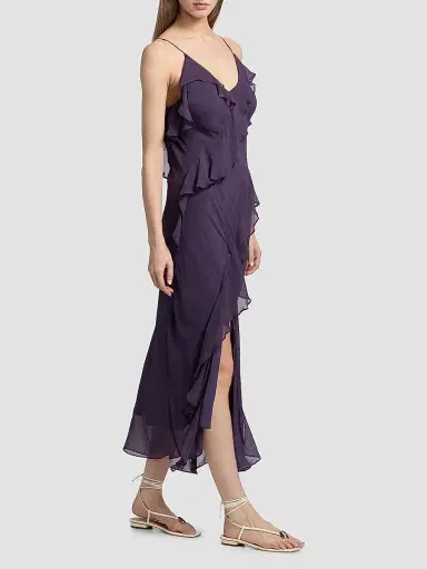 ba & sh Women's Oceane Ruffled Midi-Dress - Raisin | Thumbnail 4 ba & sh Women's Oceane Ruffled Midi-Dress - Raisin | Thumbnail 4