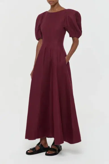 Gabriela Hearst Ranya Puff Sleeve Maxi Dress in Bordeaux Linen Twill | Thumbnail 3 Gabriela Hearst Ranya Puff Sleeve Maxi Dress in Bordeaux Linen Twill | Thumbnail 3