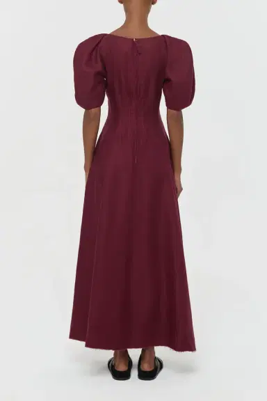 Gabriela Hearst Ranya Puff Sleeve Maxi Dress in Bordeaux Linen Twill | Thumbnail 5 Gabriela Hearst Ranya Puff Sleeve Maxi Dress in Bordeaux Linen Twill | Thumbnail 5