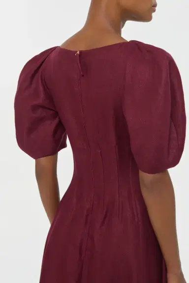 Gabriela Hearst Ranya Puff Sleeve Maxi Dress in Bordeaux Linen Twill | Thumbnail 6 Gabriela Hearst Ranya Puff Sleeve Maxi Dress in Bordeaux Linen Twill | Thumbnail 6