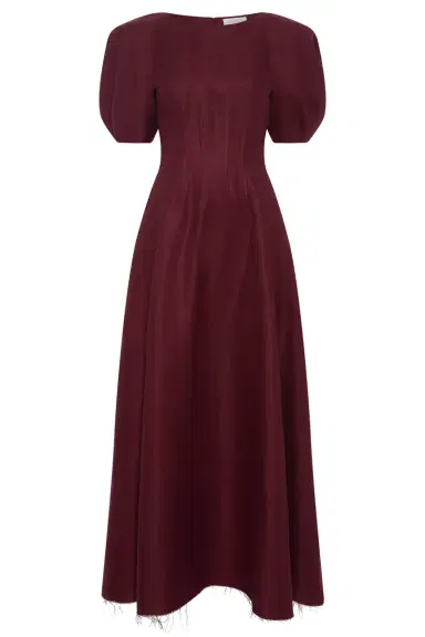 Gabriela Hearst Ranya Puff Sleeve Maxi Dress in Bordeaux Linen Twill | Thumbnail 1 Gabriela Hearst Ranya Puff Sleeve Maxi Dress in Bordeaux Linen Twill | Thumbnail 1