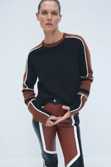 Gabriela Hearst Finnian Knit Moto Sweater in Cognac & Black Cashmere | Thumbnail 2 Gabriela Hearst Finnian Knit Moto Sweater in Cognac & Black Cashmere | Thumbnail 2