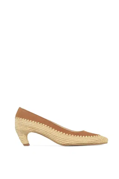 Gabriela Hearst Peggy Heel in Camel Suede & Natural Raffia | Thumbnail 1 Gabriela Hearst Peggy Heel in Camel Suede & Natural Raffia | Thumbnail 1