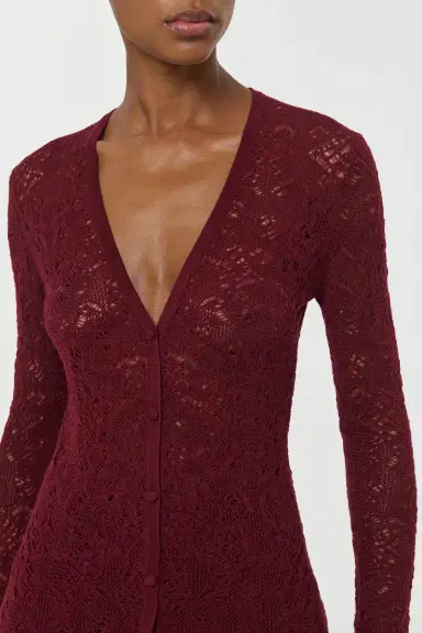 Gabriela Hearst Ultraris Lace Knit Cardigan in Bordeaux Merino Wool | Thumbnail 5 Gabriela Hearst Ultraris Lace Knit Cardigan in Bordeaux Merino Wool | Thumbnail 5
