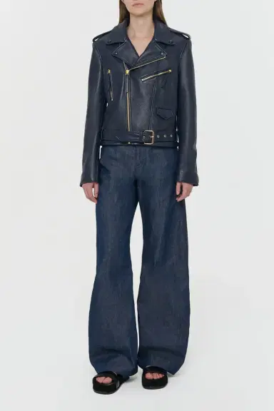 Gabriela Hearst Anton Biker Jacket in Dark Navy Textured Leather | Thumbnail 2 Gabriela Hearst Anton Biker Jacket in Dark Navy Textured Leather | Thumbnail 2