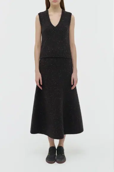 Gabriela Hearst Eden Knit Midi Skirt in Charcoal Multi Speckled Aran Cashmere | Thumbnail 2 Gabriela Hearst Eden Knit Midi Skirt in Charcoal Multi Speckled Aran Cashmere | Thumbnail 2