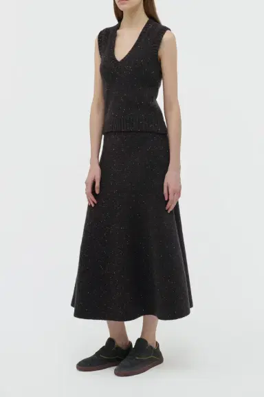 Gabriela Hearst Eden Knit Midi Skirt in Charcoal Multi Speckled Aran Cashmere | Thumbnail 3 Gabriela Hearst Eden Knit Midi Skirt in Charcoal Multi Speckled Aran Cashmere | Thumbnail 3