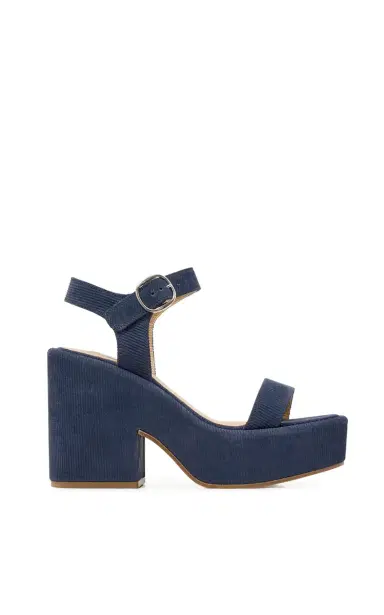 Gabriela Hearst Iman Platform Sandal in Navy Suede Corduroy | Thumbnail 1 Gabriela Hearst Iman Platform Sandal in Navy Suede Corduroy | Thumbnail 1