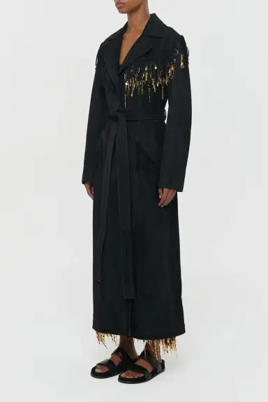 Gabriela Hearst Thaniel Fringe Trench Coat in Black Suede with Charms | Thumbnail 5 Gabriela Hearst Thaniel Fringe Trench Coat in Black Suede with Charms | Thumbnail 5