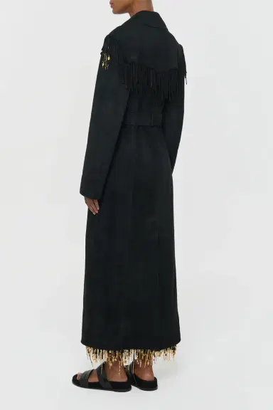 Gabriela Hearst Thaniel Fringe Trench Coat in Black Suede with Charms | Thumbnail 6 Gabriela Hearst Thaniel Fringe Trench Coat in Black Suede with Charms | Thumbnail 6