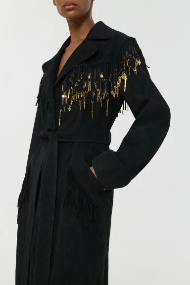 Gabriela Hearst Thaniel Fringe Trench Coat in Black Suede with Charms | Thumbnail 8 Gabriela Hearst Thaniel Fringe Trench Coat in Black Suede with Charms | Thumbnail 8
