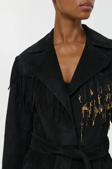 Gabriela Hearst Thaniel Fringe Trench Coat in Black Suede with Charms | Thumbnail 9 Gabriela Hearst Thaniel Fringe Trench Coat in Black Suede with Charms | Thumbnail 9